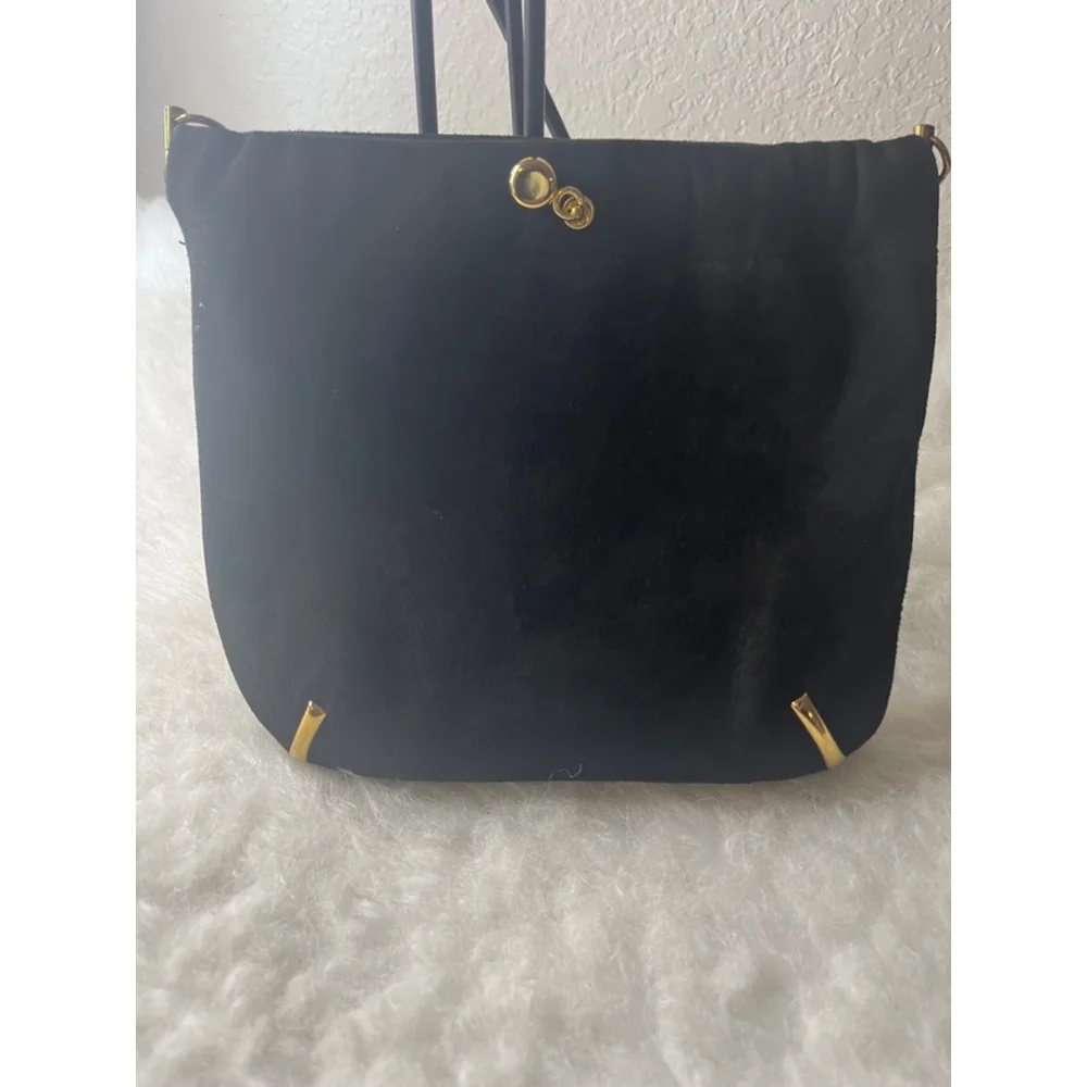 Vintage Ande 1960’s Black Suede Evening Bag Gold Double/Single Chain